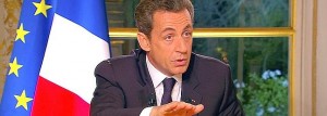 France's President Sarkozy speaks to the nation about the eurozone economy in a prime time interview from the Elysee Palace in Paris